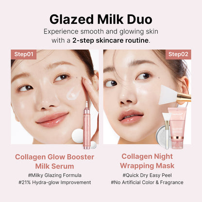 Milky Glow Lock Collagen Duo Collagen Glazed Milky Glow Wrapping Mask (20-Min Use) + Collagen Glow Booster Milk