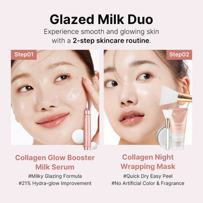 Milky Glow Lock Collagen Duo Collagen Glazed Milky Glow Wrapping Mask (20-Min Use) + Collagen Glow Booster Milk