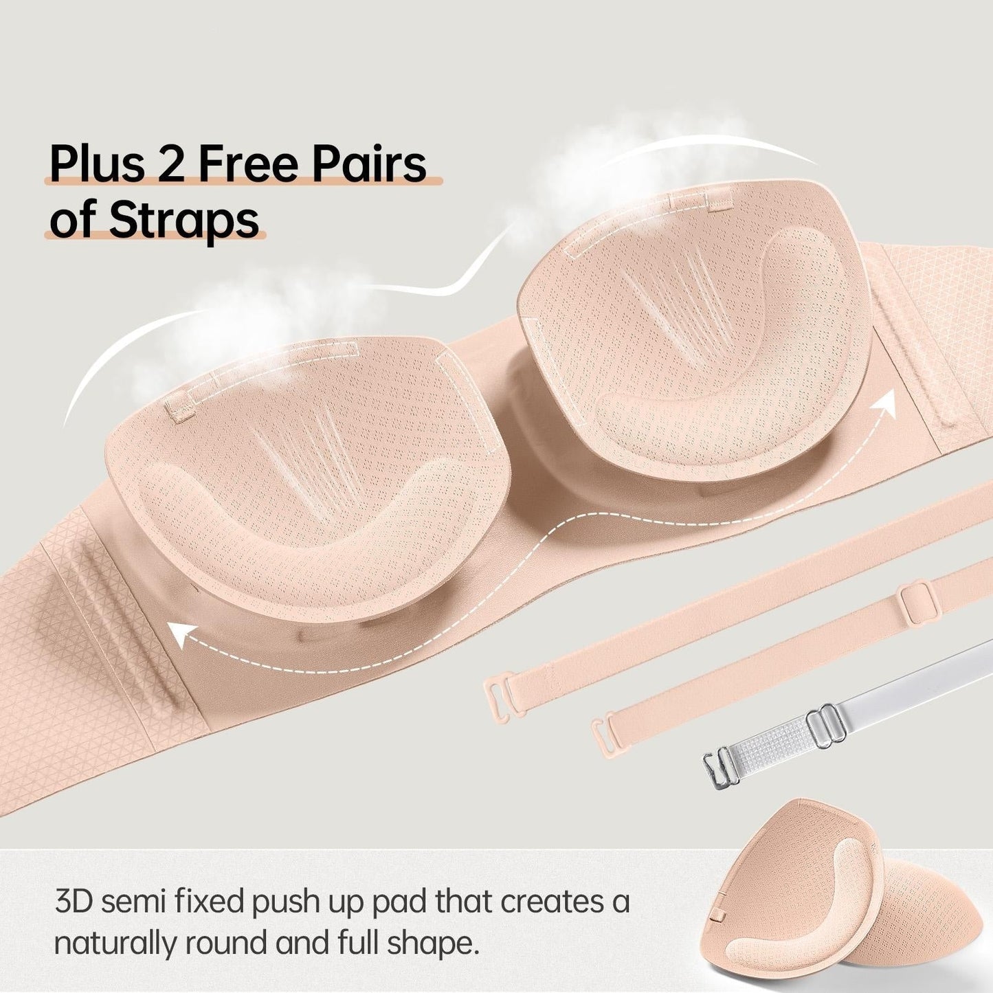 💞Womens Strapless Bras Push Up Bandeau Bra Non Slip Wireless Supportive Padded Bras Seamless Comfortable Tube Jelly Bra