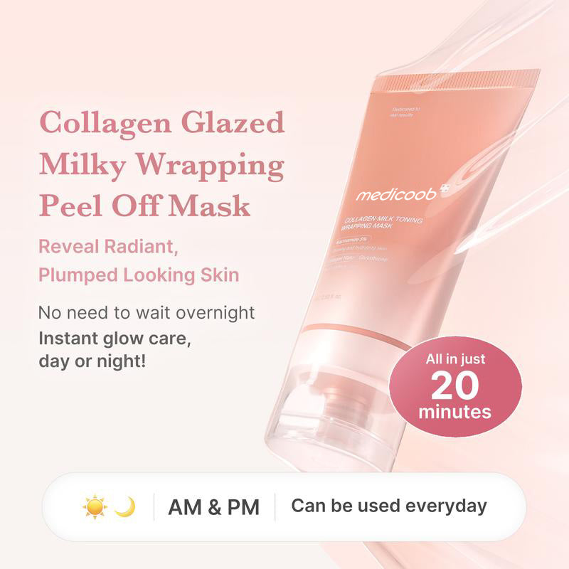 Milky Glow Lock Collagen Duo Collagen Glazed Milky Glow Wrapping Mask (20-Min Use) + Collagen Glow Booster Milk