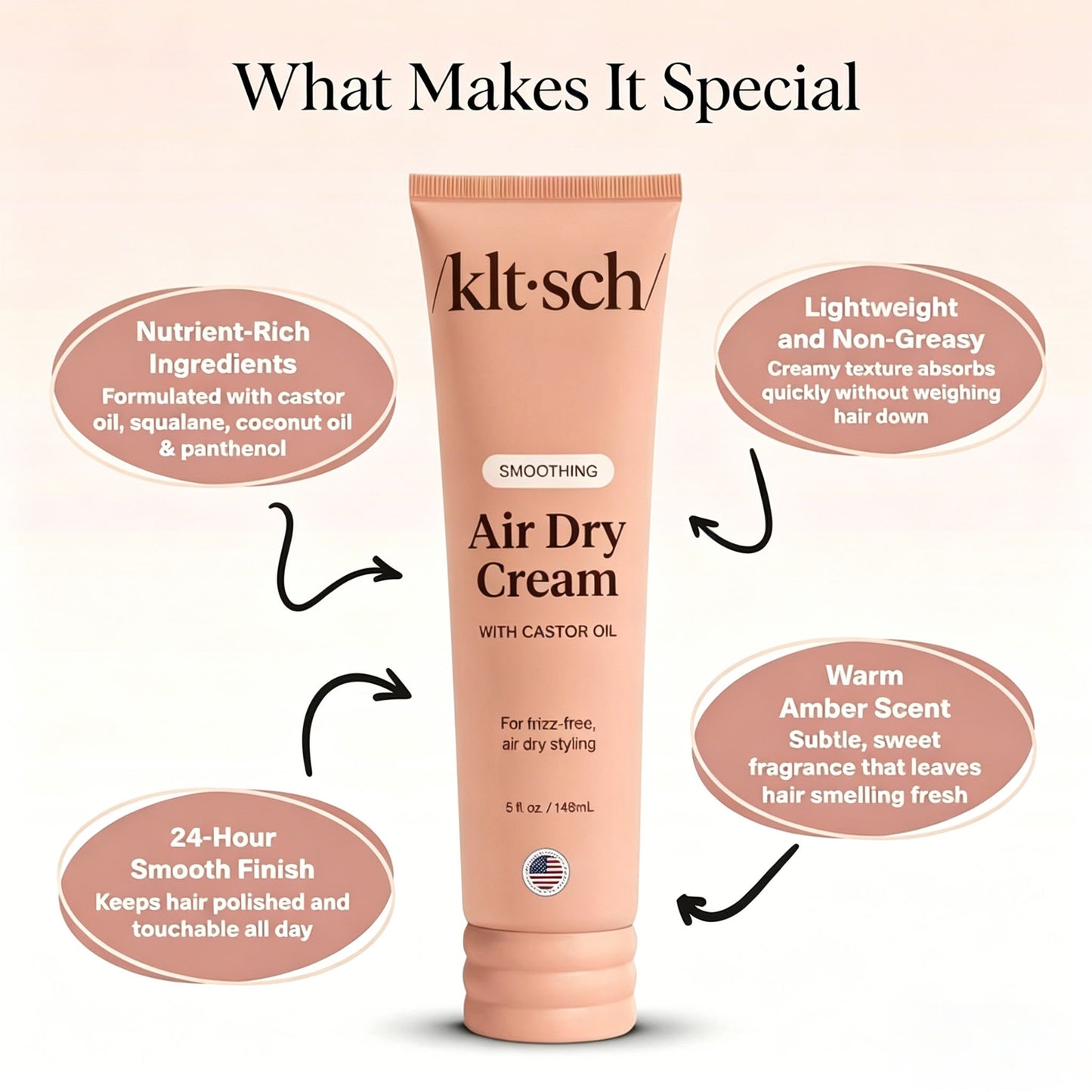 Kitsch Smoothing Air Dry Cream with Castor Oil - Vegan & Cruelty-Free Formula for Frizz-Free Styling