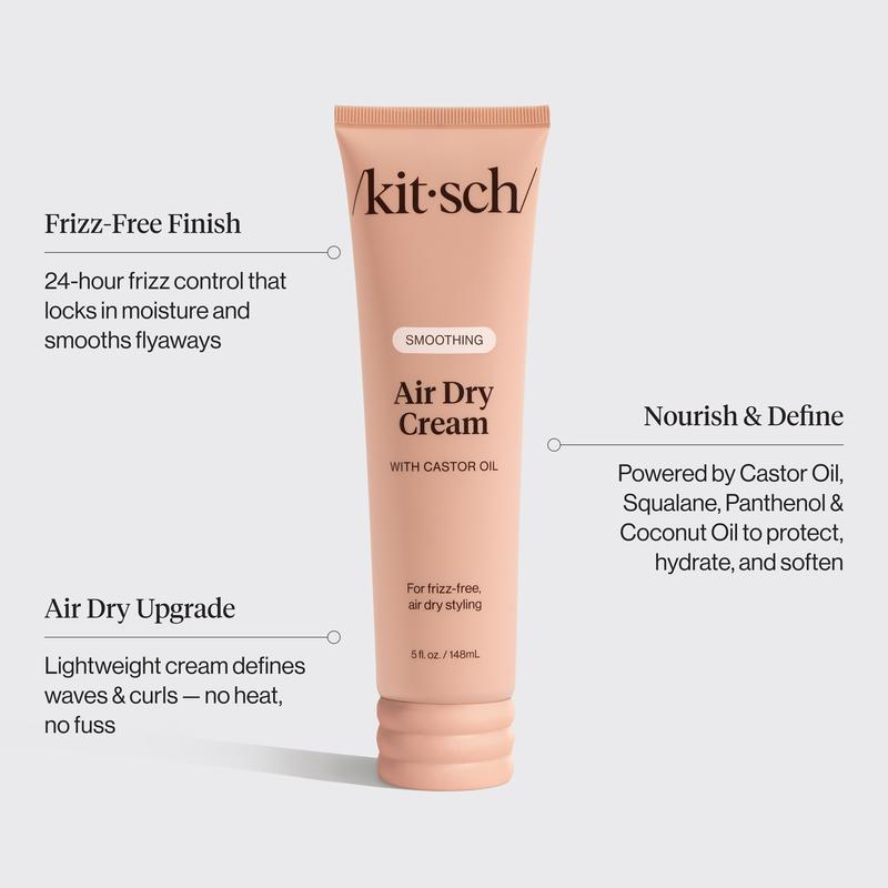 Kitsch Smoothing Air Dry Cream with Castor Oil - Vegan & Cruelty-Free Formula for Frizz-Free Styling
