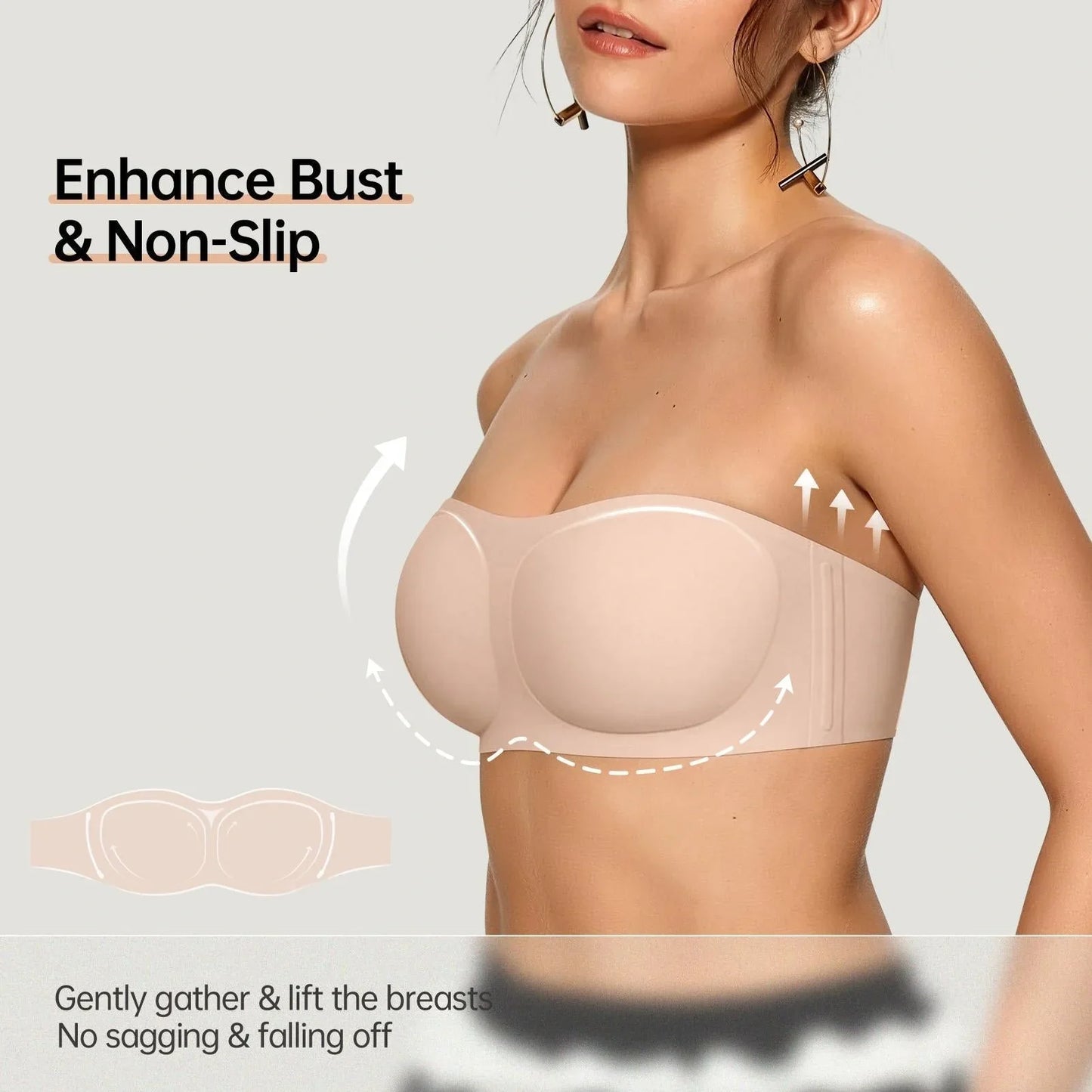 💞Womens Strapless Bras Push Up Bandeau Bra Non Slip Wireless Supportive Padded Bras Seamless Comfortable Tube Jelly Bra