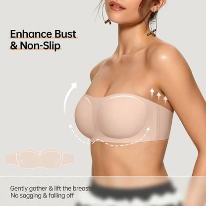 💞Womens Strapless Bras Push Up Bandeau Bra Non Slip Wireless Supportive Padded Bras Seamless Comfortable Tube Jelly Bra