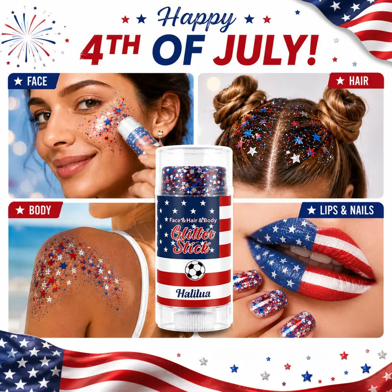 3-in-1 Patriotic Glow😍✨Red, White & Blue Glitter Body Stick