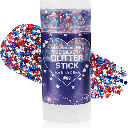 3-in-1 Patriotic Glow😍✨Red, White & Blue Glitter Body Stick
