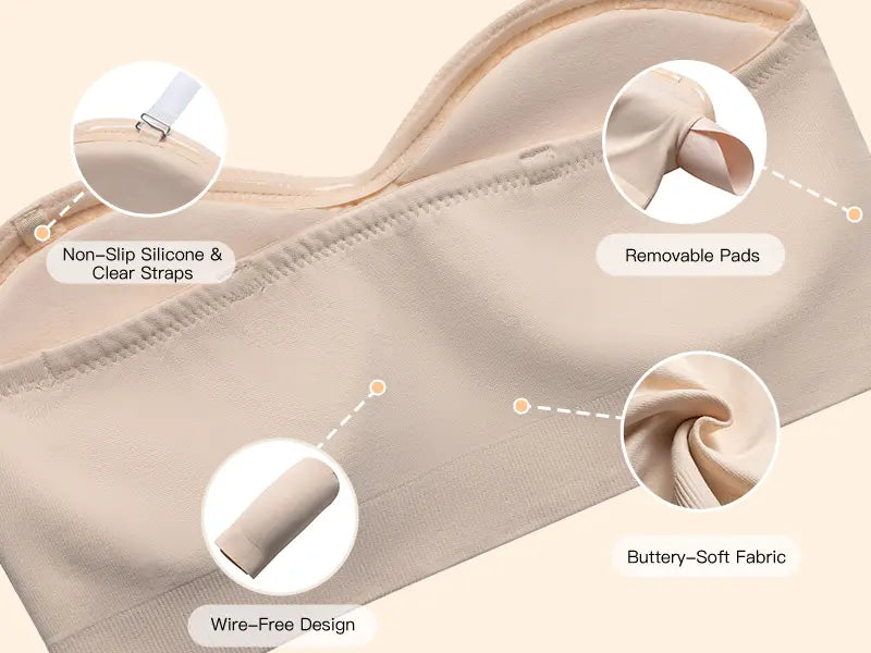 Strapless Bras for Women Padded Bandeau Bra Wireless Tube Top Bra Summervibes summervibes