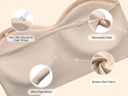 Strapless Bras for Women Padded Bandeau Bra Wireless Tube Top Bra Summervibes summervibes