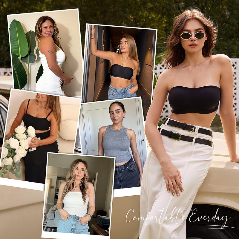💞Womens Strapless Bras Push Up Bandeau Bra Non Slip Wireless Supportive Padded Bras Seamless Comfortable Tube Jelly Bra