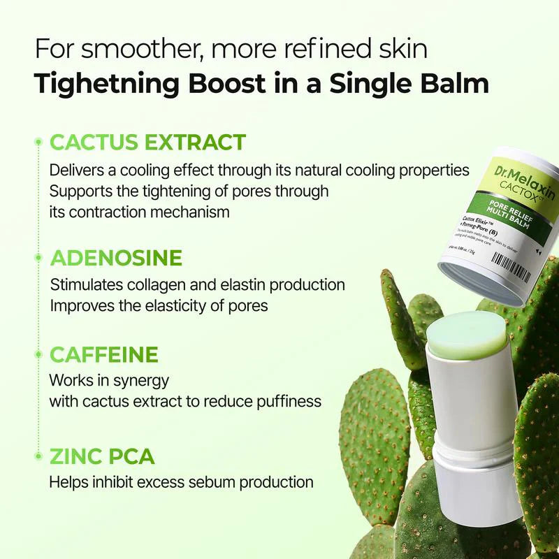 CACTOX PORE RELIEF MULTI BALM with Cactus Cooling Reduce Puffiness & Pore Tightening for Visible Pore Care Skin Repair